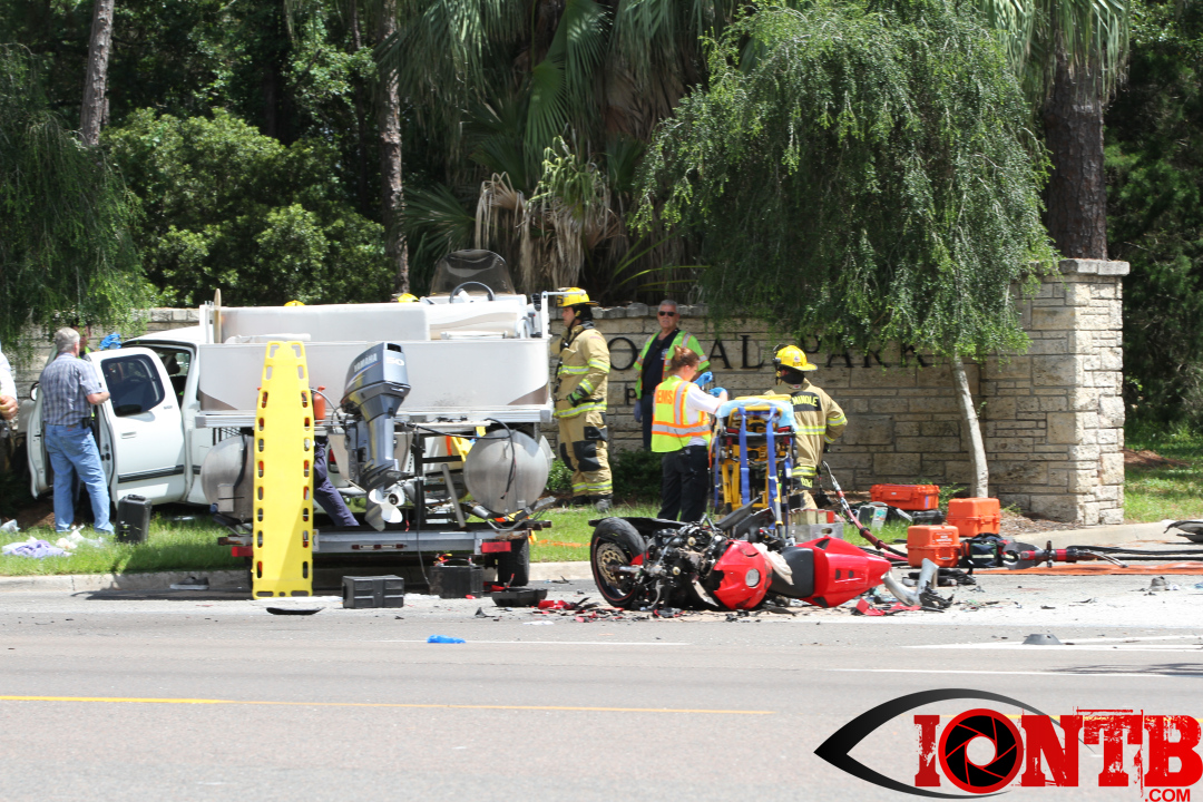 Motorcyclist fatality involving a truck hauling a boat in Seminole