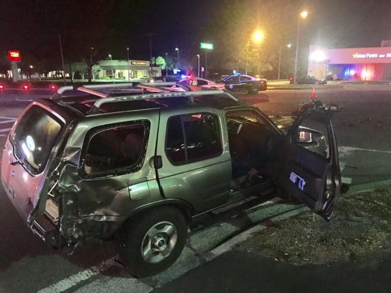 Photo of the Nissan after being struck by the motorcycle - courtesy of FHP