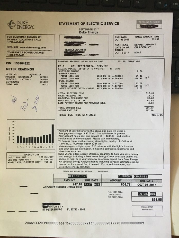 Duke Energy Sending Out Estimated Bills With Amount Due Nearly Triple 