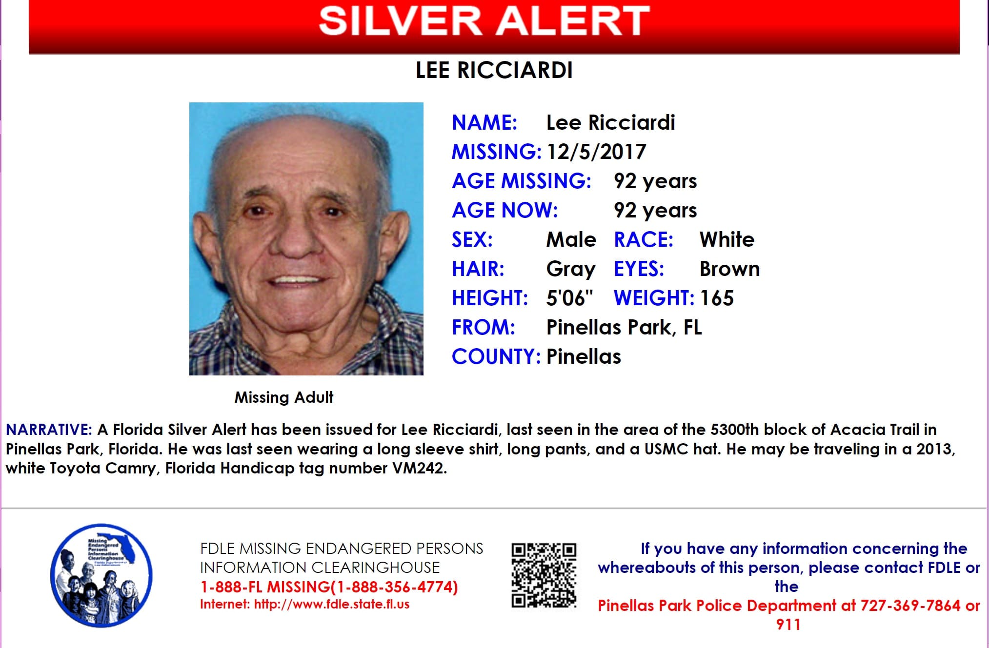 Silver Alert Issued for Pinellas Park Man IONTB