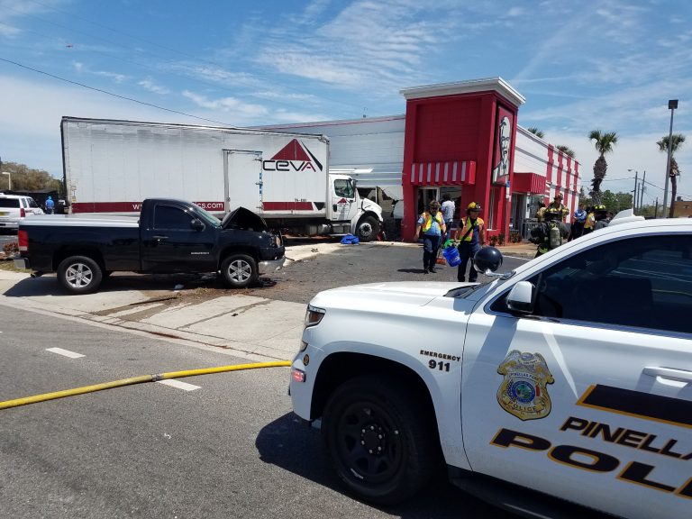 Minor Injuries After a Brake Failure Results in Crash and Sends Box Truck into a Pinellas Park KFC