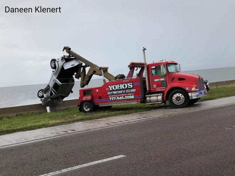 Truck Lands Upside Down in Tampa Bay After Hydroplaning on Howard Frankland Bridge