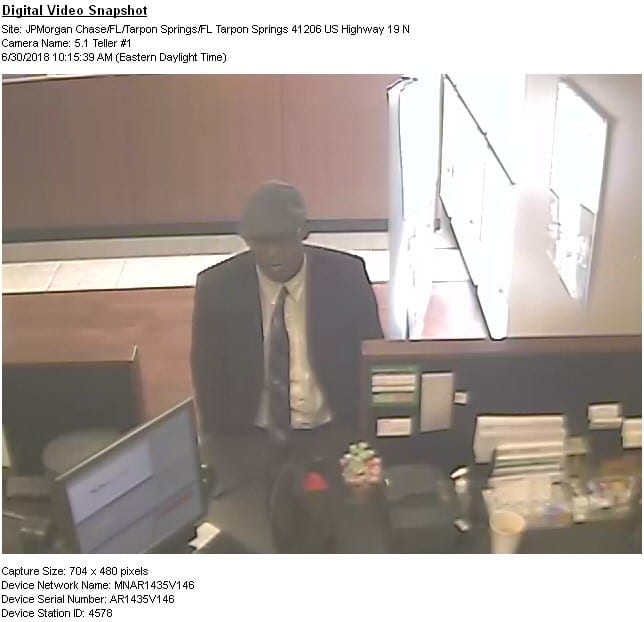 Tarpon Springs Police Searching for Man After Bank Robbery at the Chase Bank