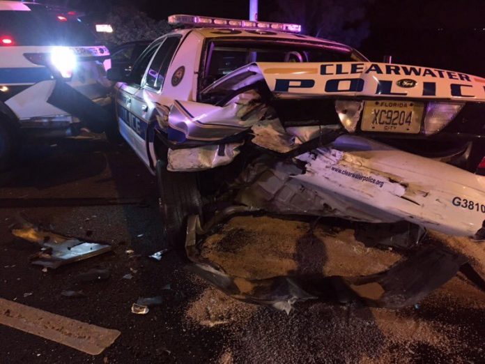 Three Officers Injured After Parked Clearwater Police Cruisers With