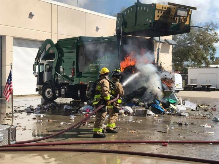 Seminole Firefighters Battle Fire Inside Waste Management Collection Truck