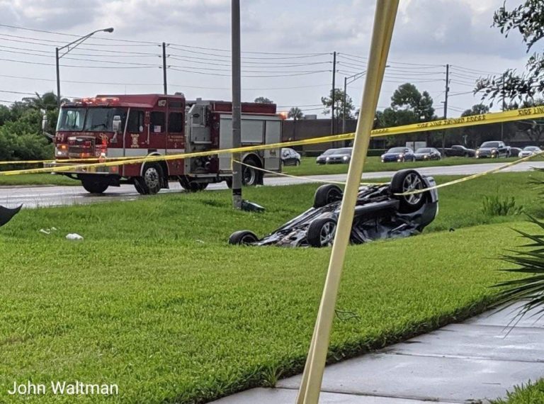 Photo of vehicle overturned in St. Petersbug ditch that claims the life of Riverview woman