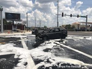 Firefighters Extinguish Minivan Fire in Tampa, Occupant Injured