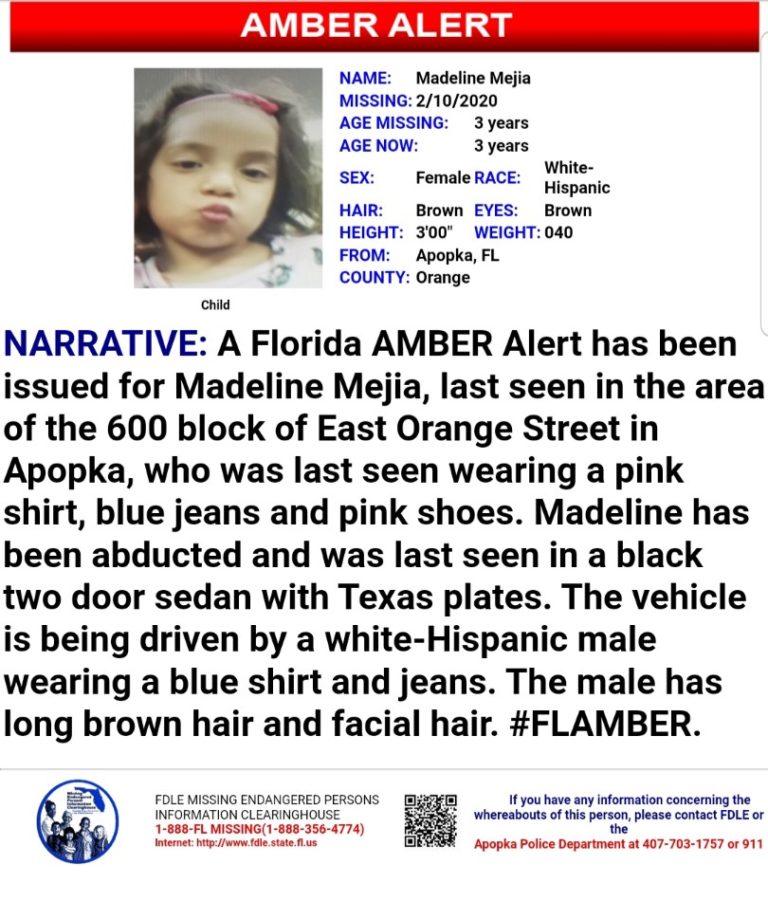 [CANCELLED]Florida Amber Alert issued for an abducted 3 year-old in Apopka