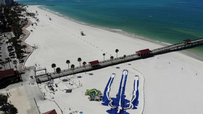 Aerial view of Clearwater Beach following closure