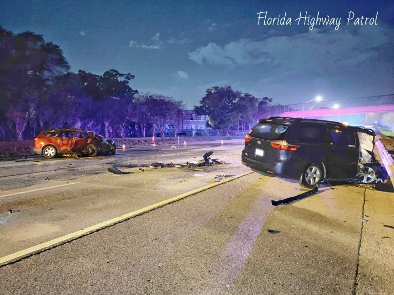 Critical injuries in fiery overnight wrong way driver crash on I-275 in St. Petersburg