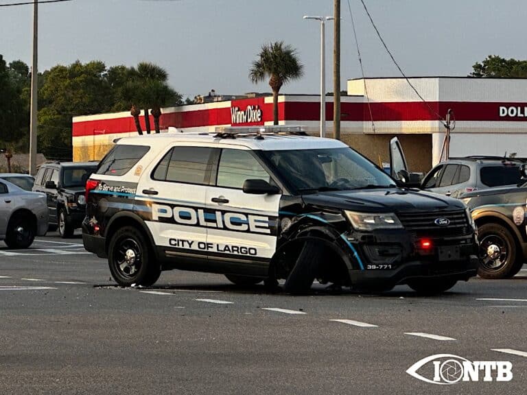 Officer responding to assist a fellow officer involved in crash on East Bay Drive in Largo