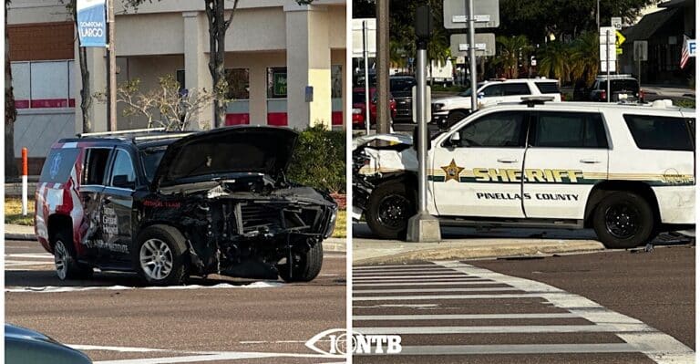 Collision involving vehicles from the Pinellas County Sheriff’s Office and Tampa General Hospital Transplant Institute Halts Traffic at East/West Bay Drive and Missouri Avenue