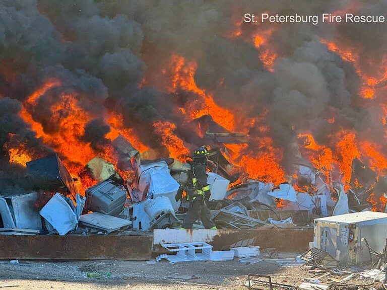 Two-Alarm Fire at Scrap Metal Debris Site in St. Petersburg