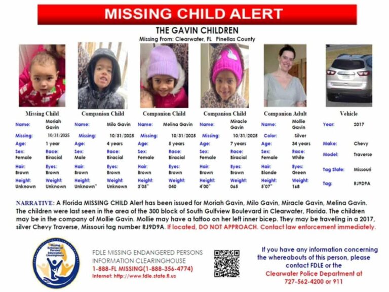 UPDATE: They have been located – Clearwater: MISSING CHILD Alert has been issued for four children