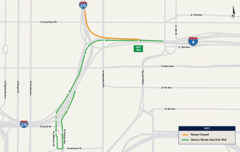 Westbound I-4 Ramp to Northbound I-275 Closing Tonight in Tampa