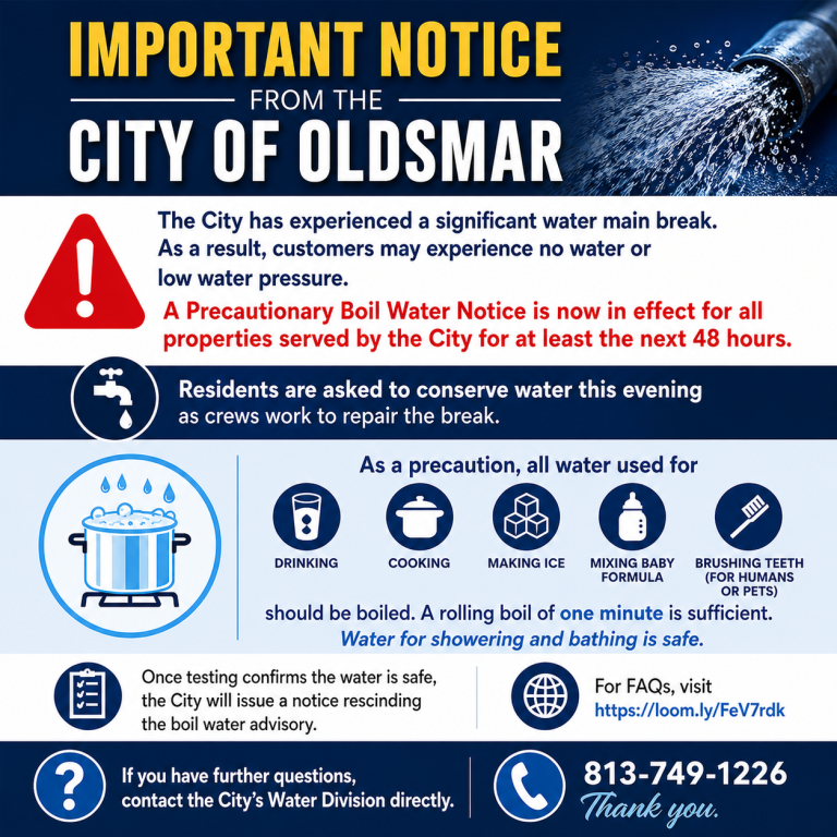Boil Water Notice Issued After Water Main Break in Oldsmar