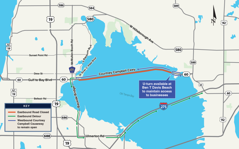 Eastbound Lanes of Courtney Campbell Causeway Closing Wednesday Night