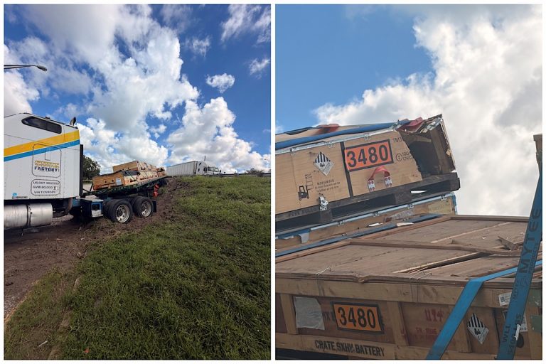 Tractor-Trailer Carrying Tesla Batteries Crashes on I-275 in St. Petersburg