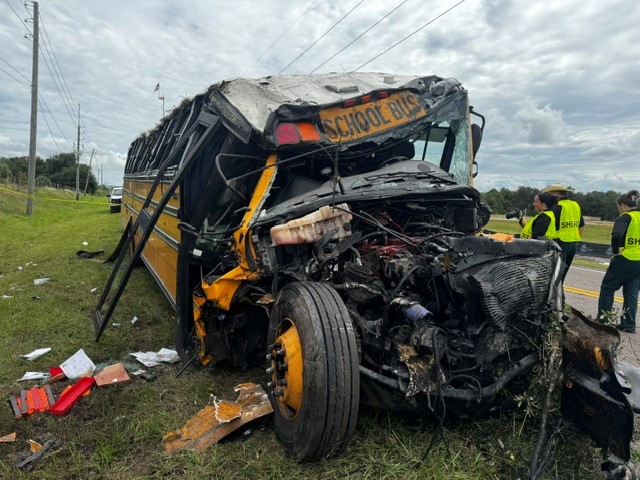 Photo of the school bus involved in the crash courtesy of the Polk County Sheriff's Office